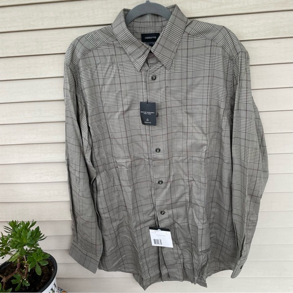 Claiborne Button Up Shirt Houndstooth Stripe Print Size L (NWT) - Picture 1 of 9